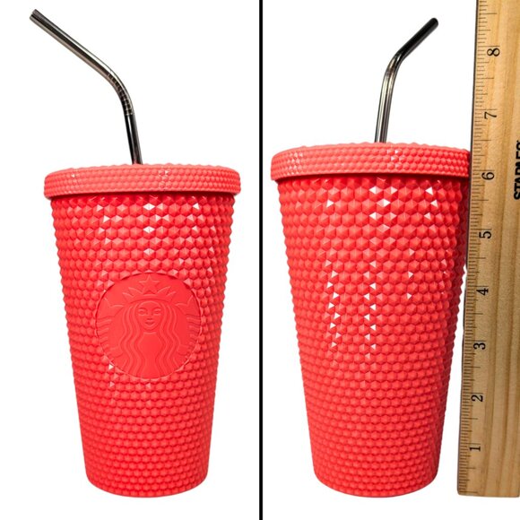 Starbucks 2022 Studded Coral Grande 16 fl oz Acrylic Plastic Beverage Sipper - Picture 2 of 8